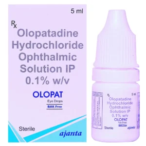 Olopat Eye Drop 5ml bottle containing Olopatadine 0.1% for treating allergic conjunctivitis.